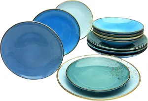 , nature collection series Aqua, Dinnerware, plate 12-piece set, stoneware