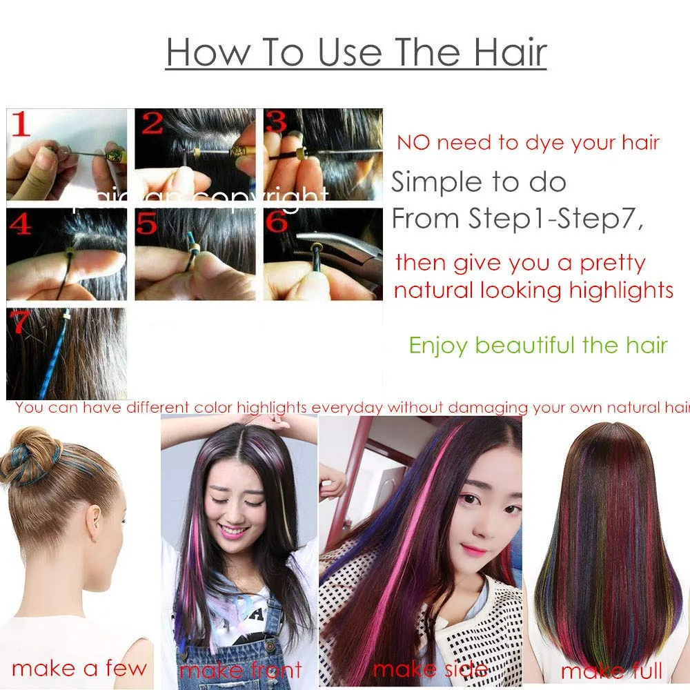 10 Strands/lot Colored I Tip Human Hair Extension For Women Girls Gift Cosplay Dress Up Party Feather Hair Extensions With Micro Beads And Pulling Needle And Pliers (20INCH, Gray)