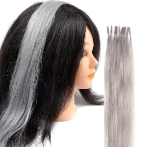 10 Strands/lot Colored I Tip Human Hair Extension For Women Girls Gift Cosplay Dress Up Party Feather Hair Extensions With Micro Beads And Pulling Needle And Pliers (20INCH, Gray)