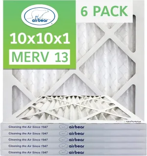 10x10x1 Air Filter MERV 13 (6-Pack) TRION Air Bear Pleated HVAC Air Filters Replacement (Actual Size: 9.50 x 9.50 x 0.75 Inches)