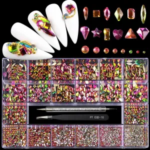 12 Types of Colorful 600 Diamonds   2500 Flat Rhinestones Mix 20 Styles Flatback DIY Crafts Rhinestone Crystals 3D Decorations Flat Back Stones Set  Tweezers   Drill Pen