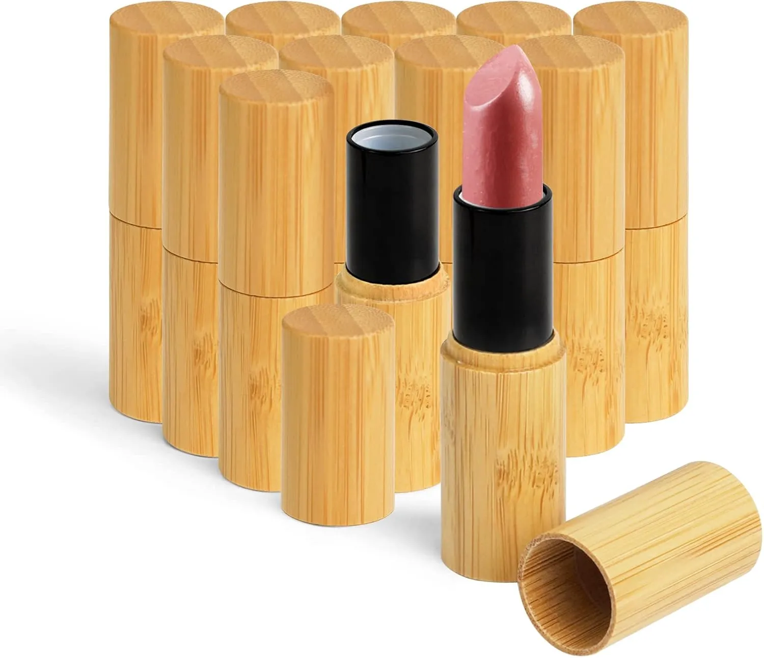 12Pcs Bamboo Empty Lipstick Tubes, Refillable 5.5g DIY Lip Balm Tube Containers with Rotable Plastic Inner, Cosmetic Lipstick Lip Gloss Case Holder For Women Girls Makeup (Black)
