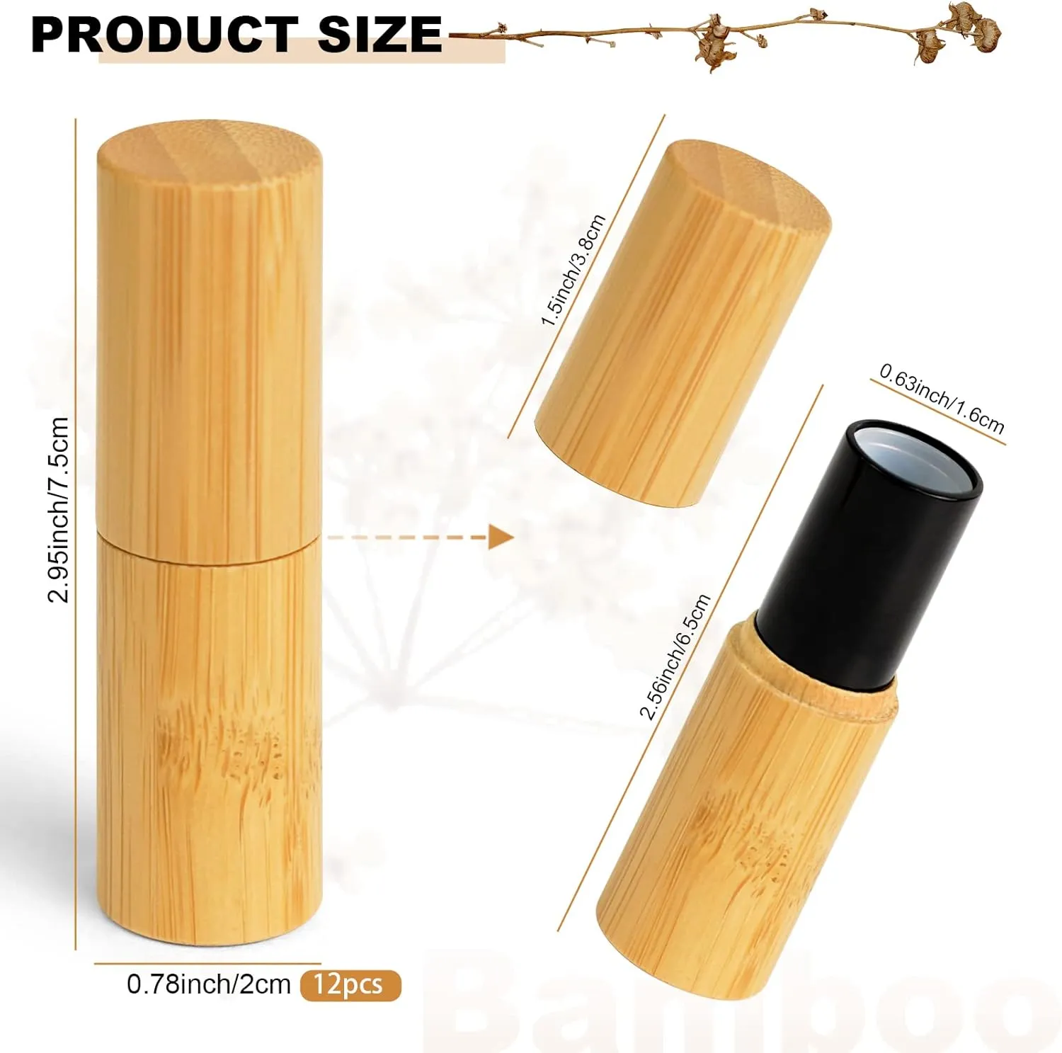 12Pcs Bamboo Empty Lipstick Tubes, Refillable 5.5g DIY Lip Balm Tube Containers with Rotable Plastic Inner, Cosmetic Lipstick Lip Gloss Case Holder For Women Girls Makeup (Black)