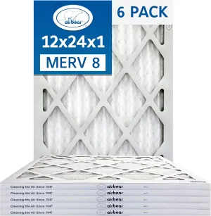 12x24x1 Air Filter MERV 8 (6-Pack) TRION Air Bear Pleated HVAC Air Filters Replacement (Actual Size: 11.50 x 23.50 x 0.75 Inches)