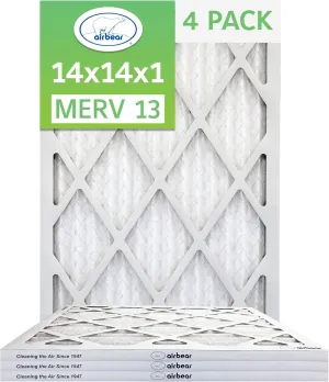 14x14x1 Air Filter MERV 13 (4-Pack) TRION Air Bear Pleated HVAC Air Filter Replacement (Actual Size: 13.50 x 13.50 x 0.75 Inches)