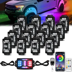 16 Pods 336 LEDs 5 Sides RGB Rock Lights, App/Remote Control Rock Lights for Trucks, Waterproof Multi-Color Bright Underglow Kits with Music Mode, Compatible with 12V Jeep UTV SUV ATV Golf RZR