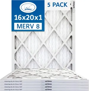 16x20x1 Air Filter MERV 8 (5-Pack) TRION Air Bear Pleated HVAC Air Filter Replacement (Actual Size: 15.50 x 19.50 x 0.75 Inches)