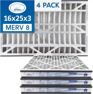 16x25x3 TRION Air Bear Cub Pleated HVAC Air Filter MERV 8 (4-Pack) (Actual Size: 15.75 x 24.75 x 3.06 Inches)
