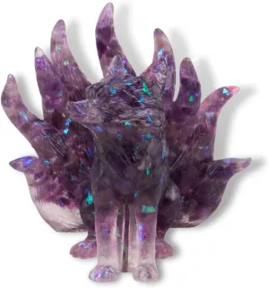 1Pcs Resin Nine-Tailed Fox Figurine Exquisite Crystal Stone Animal Fox-Shape Decor for Home Desk Car Natural Healing Fox Craft Sculpture Elegant Big Tail Fox Statue