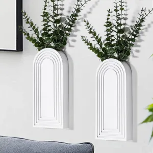 2 Pack Wooden Wall Vase Set - White Finish Modern Farmhouse & Boho Wall Decor for Entryway, Hallway, Bathroom, Living Room, Dining Room, Narrow Spaces