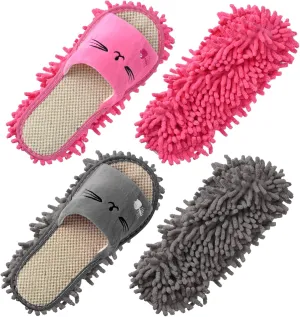 2 Pairs Microfiber Slipper Mop Slippers for Floor Cleaning， Reusable Floor Dust Tool for for Women Men House Kitchen Bathroom Office