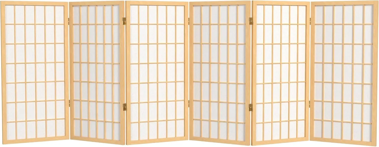3 ft. Short Window Pane Shoji Screen - Natural - 6 Panels