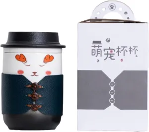 350ml/12oz Creative Cute Pet Ceramic Cap Mug Cute Couple Office Tea Separation Cup-Gentleman's Cup (Deer) Safety Kit