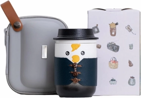 350ml/12oz Creative Cute Pet Ceramic Cap Mug Cute Couple Office Tea Separation Cup-Gentleman's Cup (Rice Yellow Chicken) Travel Bag