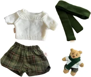 6 inch Tiny Bear Clothes Organic Stuffed Animal Outfits 16cm Premium Teddybear Clothes, Without Doll.(3pc Includes 1 Bear Pants,1 Sweater,1 Doll Scarf