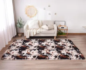 Aimuan Cute Cow Print Rug Fun, Animal Hide Carpet Fun Faux Cowhide Area Rug Nice for Nursery Decorating Kids Room (Coffee-Black, 3x5)