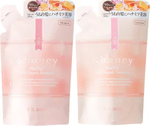 &-honey Melty Moist Repair Shampoo & Conditioner Refill Set (350 mL) | For Wavy, Curly, Kinky Hair | Deep Hydration, Frizz Control & Damage Hair Repair | Eco-Friendly Refill Pouch
