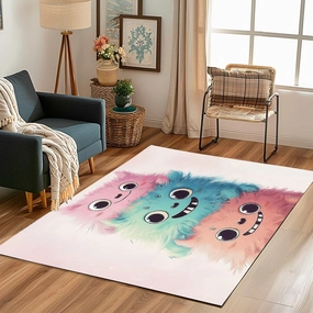 Anime Monster 4x6 Rug for Bedroom Cute Animals Washable Area Rugs Living Room White Carpet for Study Bedroom Nursery, Washable Rugs Non Slip Soft Carpet