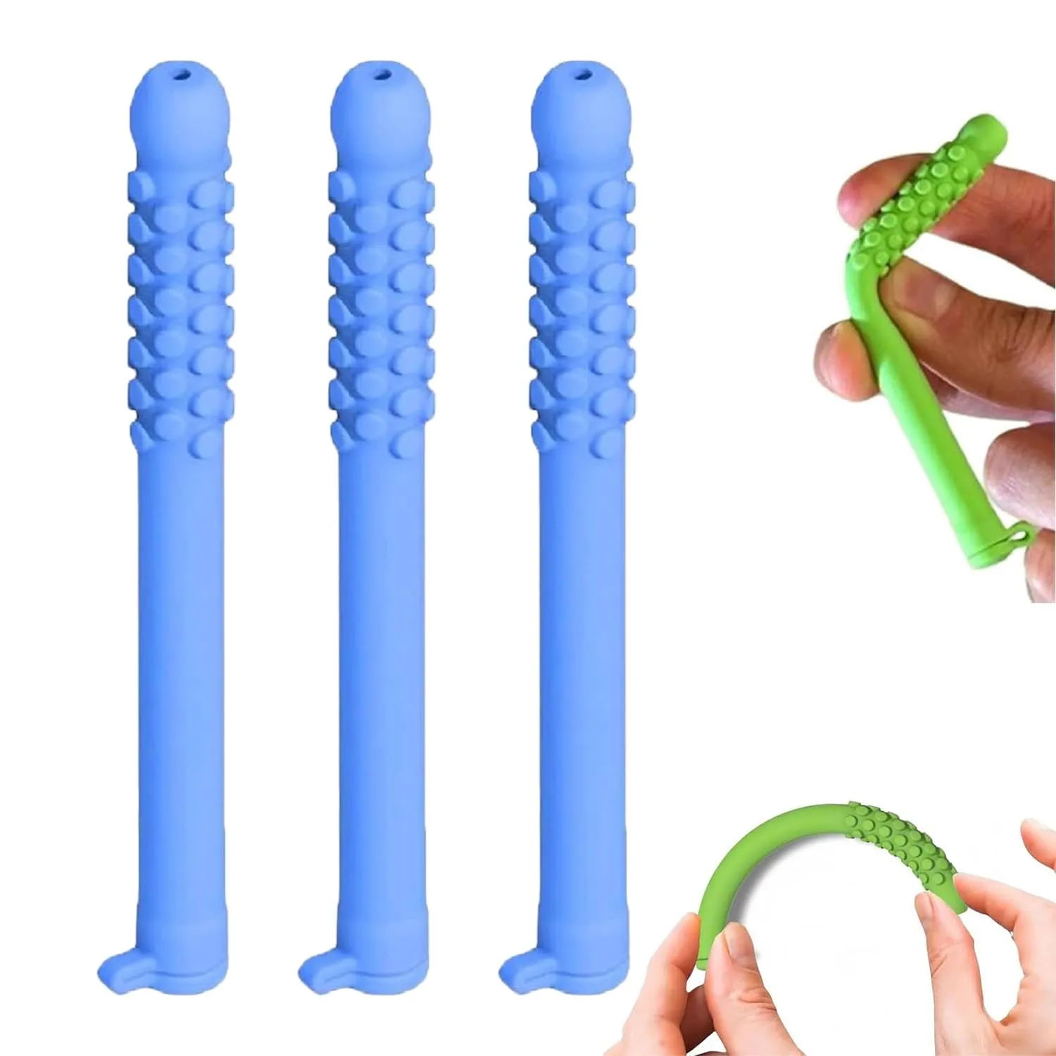 Aromatherapy Chewable Silicone Stick, Peppermint and Rosemary Essential Oils, Stress Relief and Focus Aid (Blue)