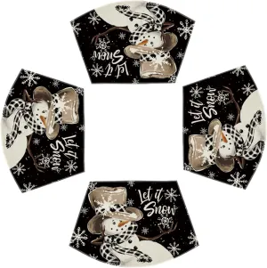 Artoid Mode Black Christmas Snowman Wedge Shape Placemats for Round Table Set of 4, Let it Snow Winter Winter Seasonal Kitchen Dining Table Decoration for Indoor Party Home