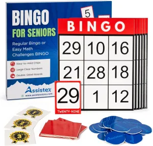 Assistex Large Print Bingo Cards for Seniors - Double-Sided Jumbo Bingo Cards with Complete Set, Fun Elderly Card Games, Perfect for Assisted Living and Stress Relief Activities