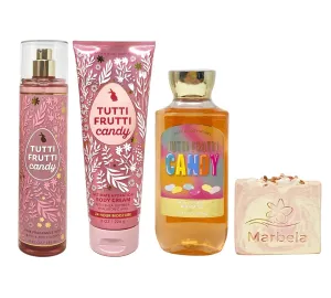 Bath & Body Works Tutti Frutti Candy 3 Piece Gift Set - Fragrance Mist - Body Cream - Shower Gel - with a Himalayan Salts Springs Bar Soap - Full Size
