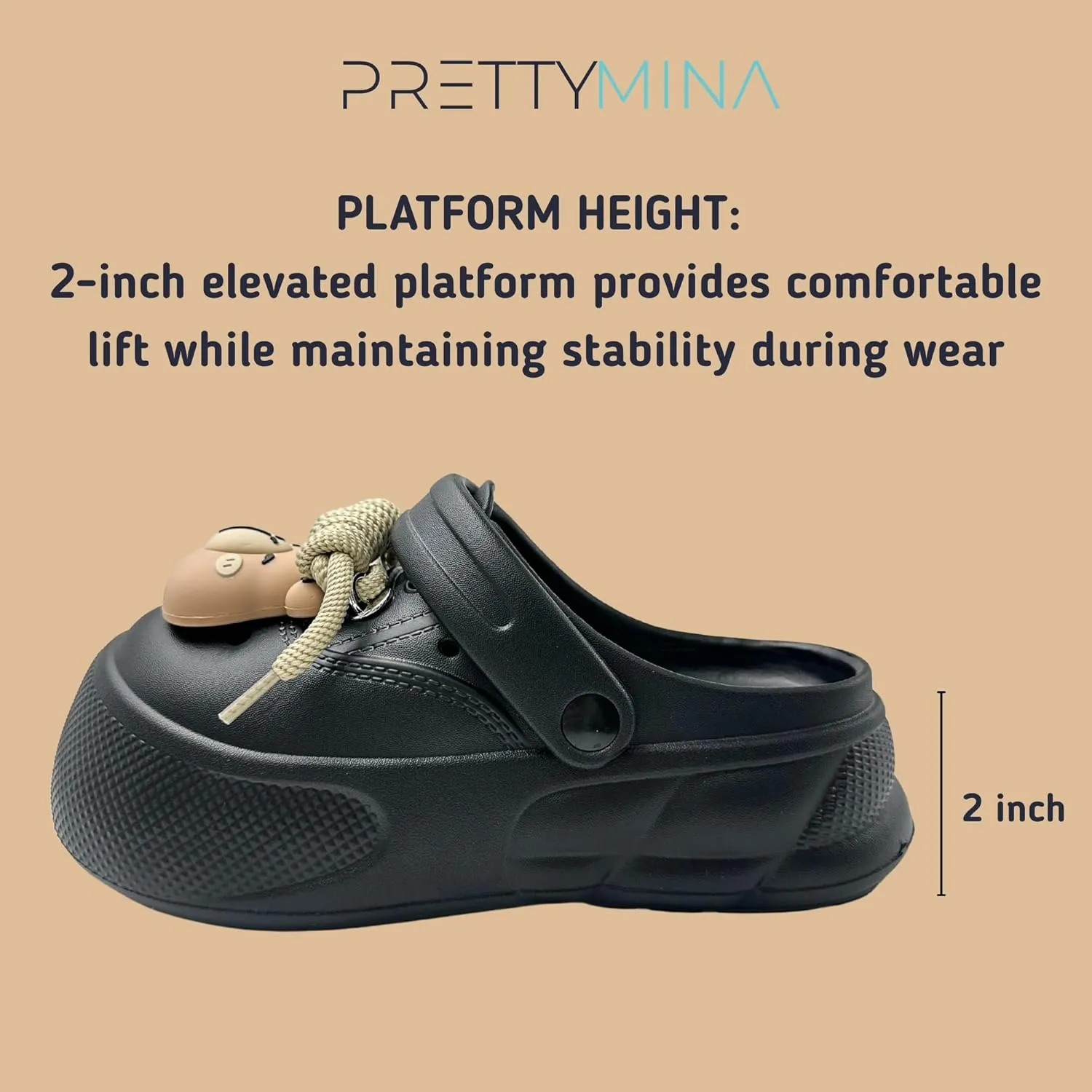 Bear Design Clogs, Women's Sizes 5-9, Black, 2 Inch Platform