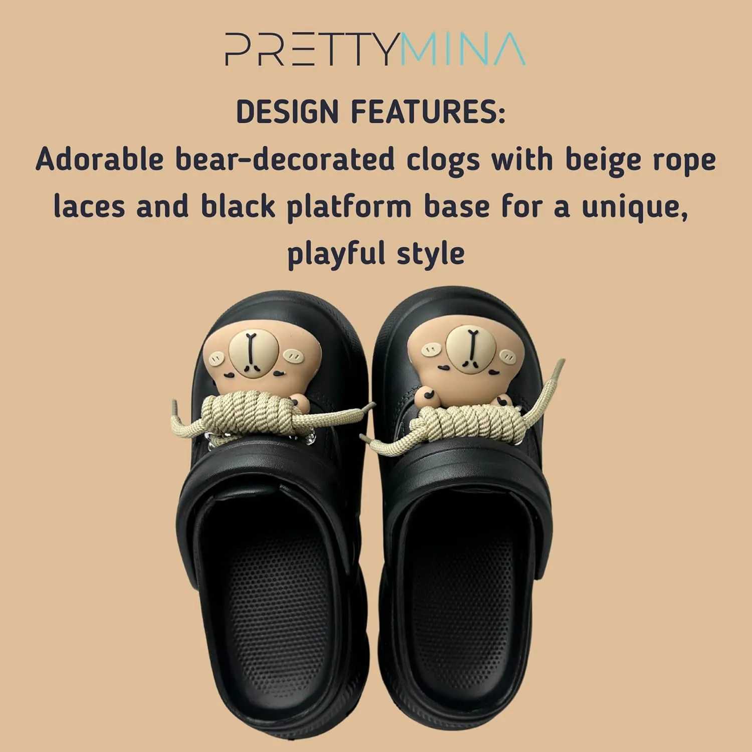 Bear Design Clogs, Women's Sizes 5-9, Black, 2 Inch Platform