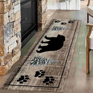 Bear Paw Runner Rug,2x10ft,Rustic Black Bear Forest Wildlife Washable Porch Rugs, Soft Durable Vintage Long Runner Rug for Living Room Kitchen Laundry Room Hallwey Entrance