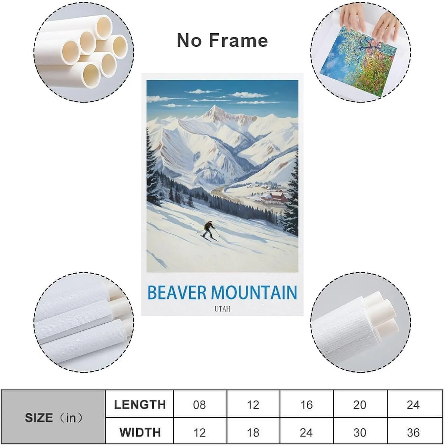 Beaver Mountain Utah Travel Poster Print Canvas Wall Art for Bedroom Living Room HD Print Posters 20x30inch(50x75cm)