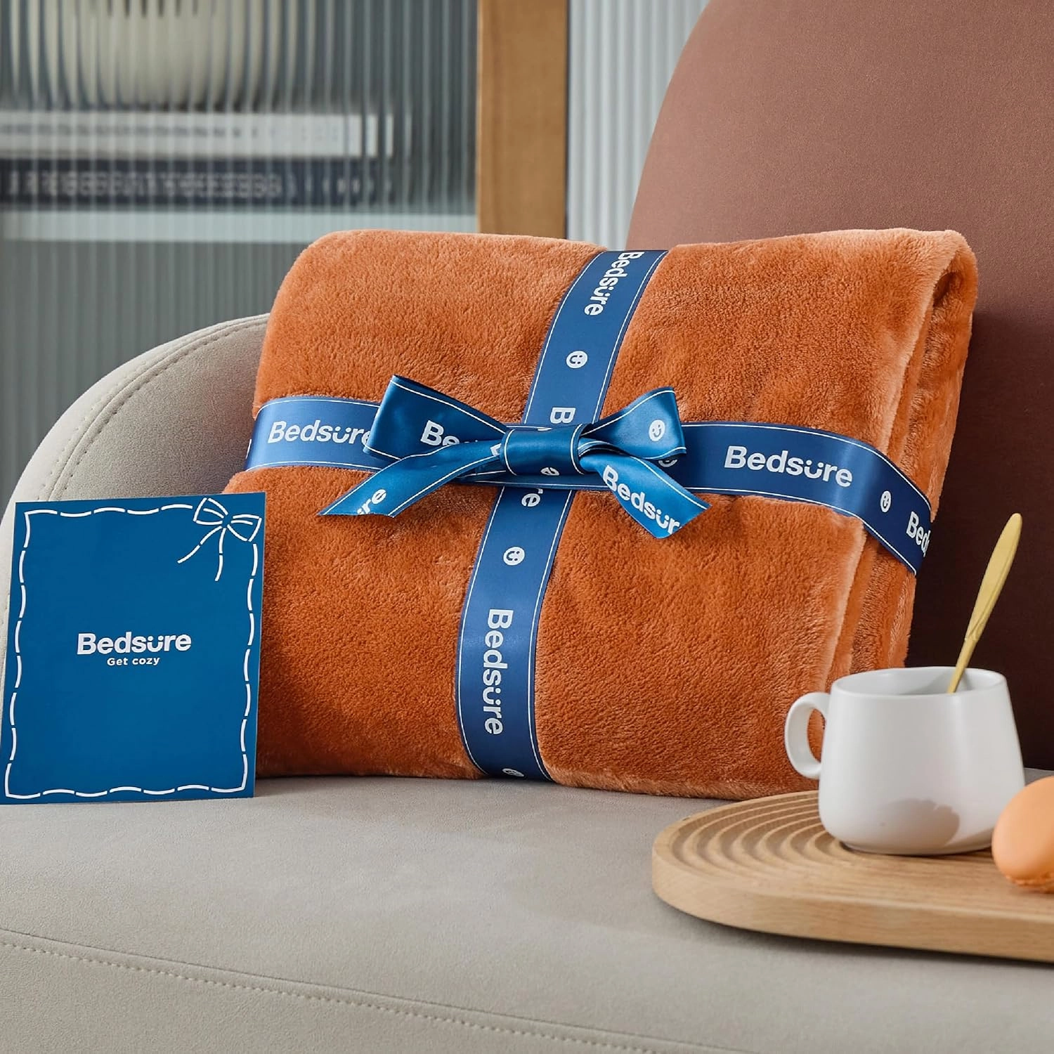 Bedsure Fleece Blanket Twin Size Burnt Orange - 300GSM Lightweight Plush Fuzzy Cozy Soft Warm Blanket for Bed, Sofa, Couch, Travel, Camping, 60x80 inches