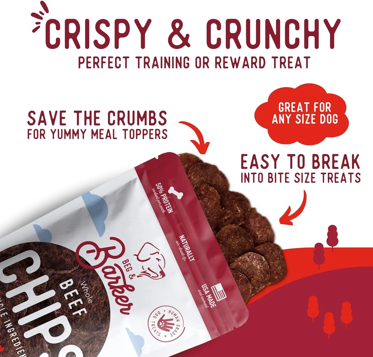 Beg & Barker Beef Chips for Dogs (8 Ounce, Pack of 1) - Single Ingredient Dog Treats Made for Large & Small Dogs Protein Human Grade Dog Treats Made from Real Meat Beef, Made in USA