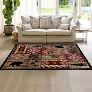 Black Bear Rugs,2x3ft Vintage Rustic Cabin Jungle Hunting Rug, Rustic Cabin Nature Wildlife Bear Living Room Rug, with Non-Slip Backing Machine Washable Home Decor
