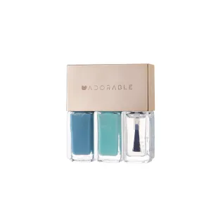 Breathable Halal Vegan Nail Polish – Water-Based 3pc Set (Sapphire Blue   Mermaid Aqua   Clear Top Coat) | Non-Toxic, Eco-Friendly, 0.51 fl oz