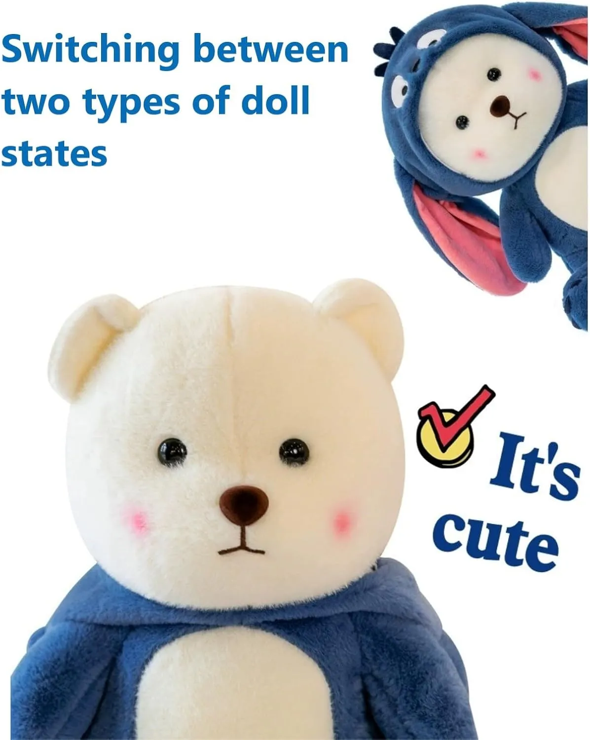 Cartoon Plush Cross-Dressing Teddy Bear Plush Toy, Cute Teddy Bear with Removable Stitchhat (Blue StitchBear, 11 inch / 0.5 lb)