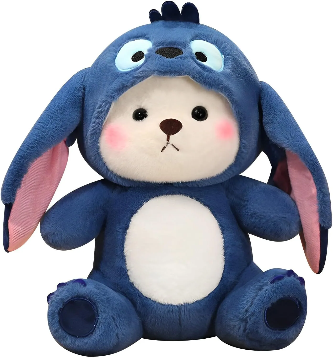 Cartoon Plush Cross-Dressing Teddy Bear Plush Toy, Cute Teddy Bear with Removable Stitchhat (Blue StitchBear, 11 inch / 0.5 lb)