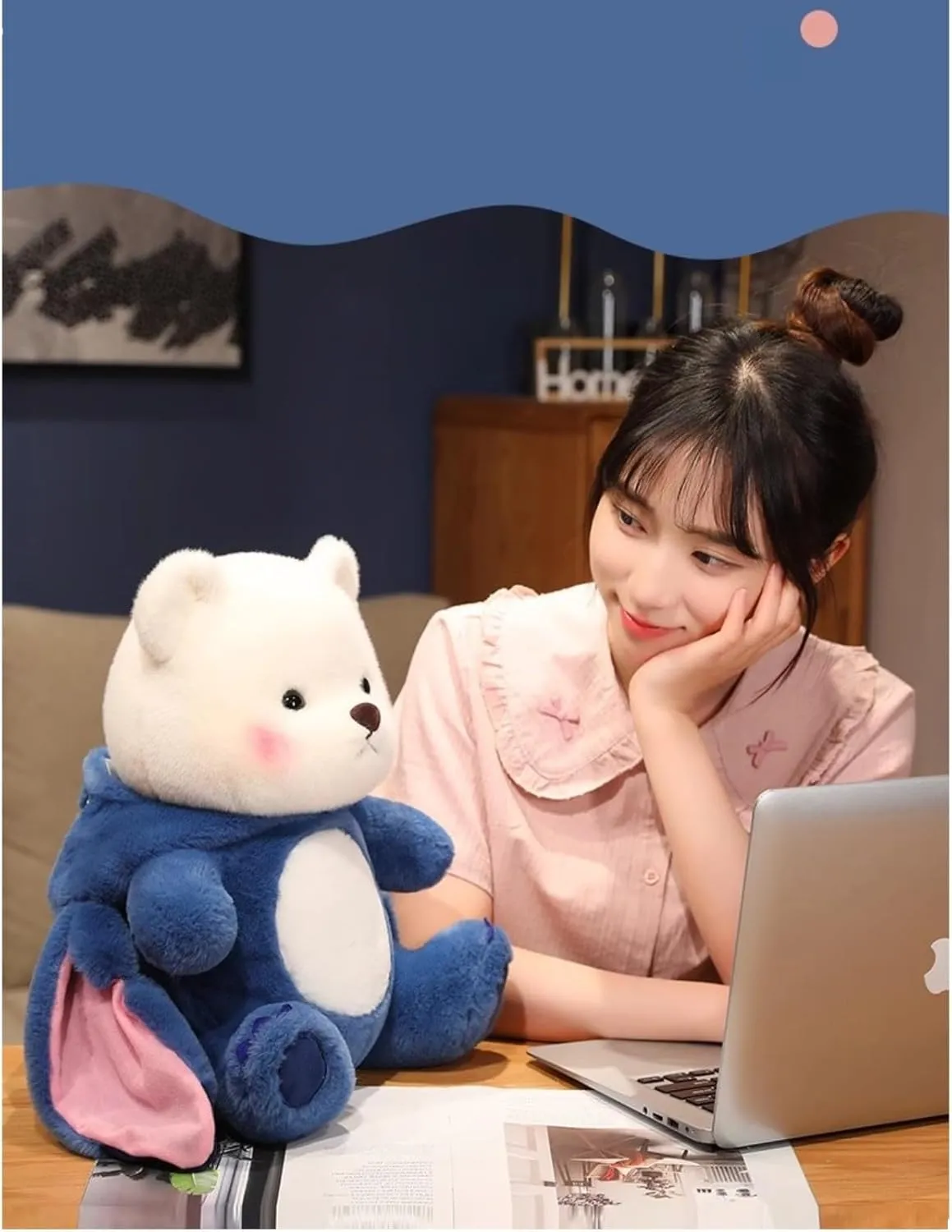 Cartoon Plush Cross-Dressing Teddy Bear Plush Toy, Cute Teddy Bear with Removable Stitchhat (Blue StitchBear, 11 inch / 0.5 lb)