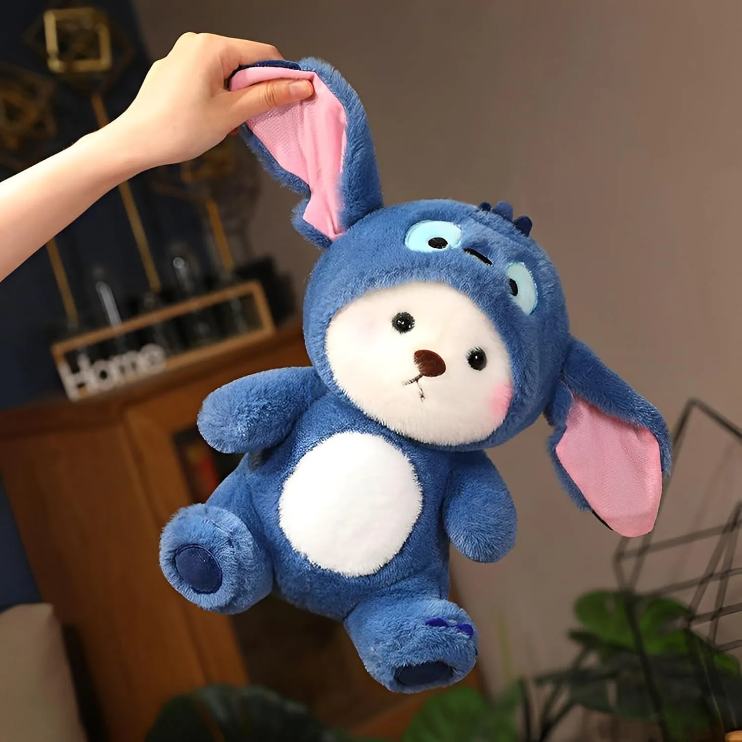Cartoon Plush Cross-Dressing Teddy Bear Plush Toy, Cute Teddy Bear with Removable Stitchhat (Blue StitchBear, 11 inch / 0.5 lb)