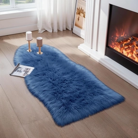 Ciicool Ultra Soft Faux Sheepskin Fur Rug Fluffy Chair Rug for Sofa Couch Seat Cushion.Shaggy Furry Small 2x4 Dark Blue Bedroom Fuzzy Carpet for Living Room Kid's Room Nursery Decor