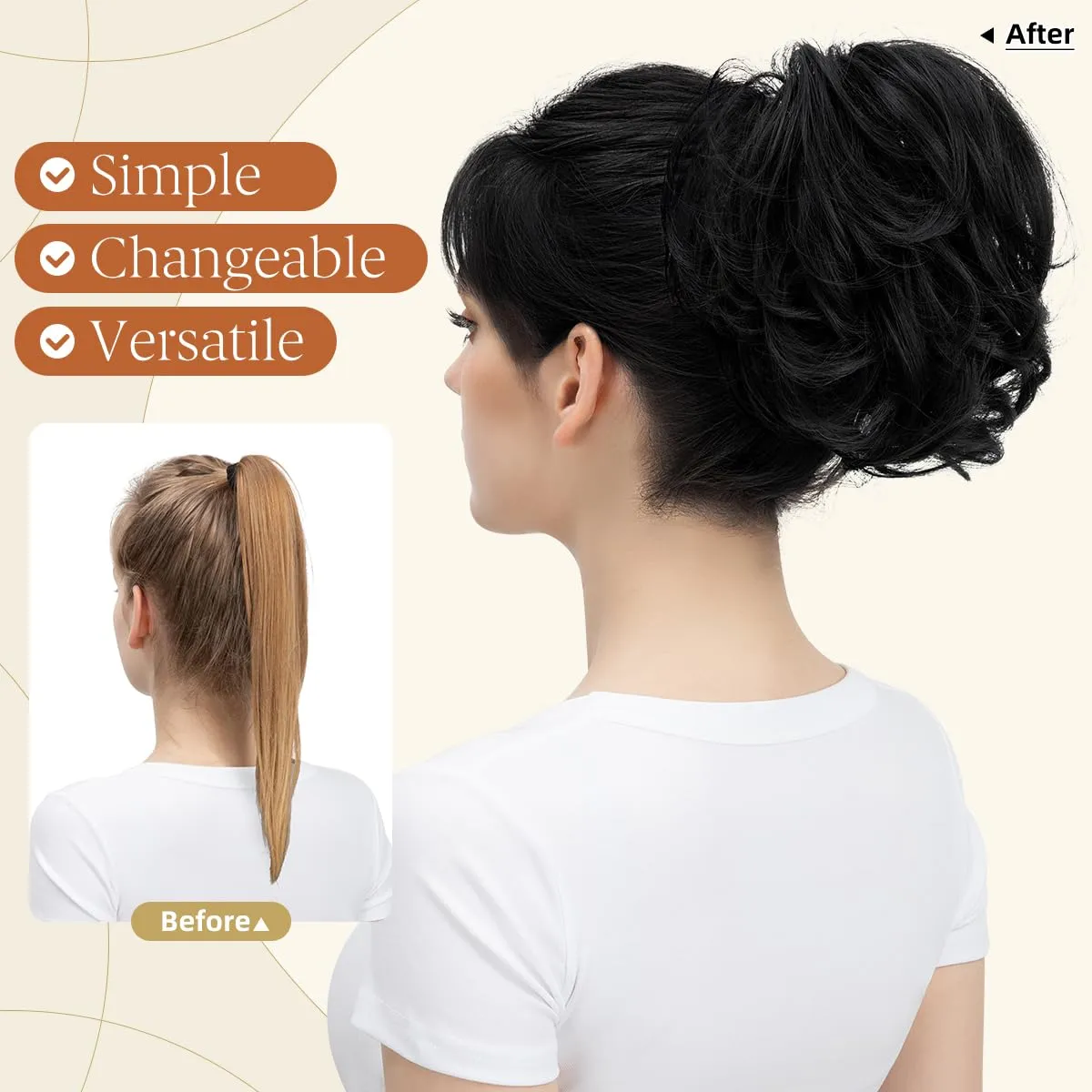 Claw Clip Short Ponytail Messy Bun Hair Piece Bendable Hair Branch Extensions Fluffy Wavy Curly Synthetic Versatile Black Hairpieces