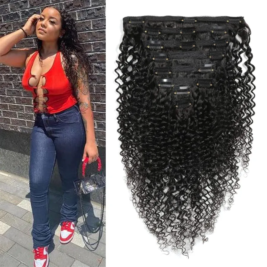 Clips in Human Hair Extensions Brazilian Curly Hair - 14" Natural Black (#1B) Hair Extensions