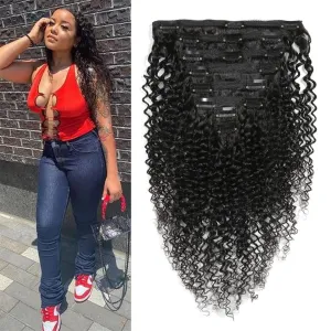Clips in Human Hair Extensions Brazilian Curly Hair - 14" Natural Black (#1B) Hair Extensions