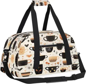 Coffee Cup Graffiti Kids Overnighter Duffel Bags for Boys, Carry-On Size Sports Gym Bag with Front Zipper Pocket for School Practice or Overnight Travel Weekender Sleepover Tote Bag