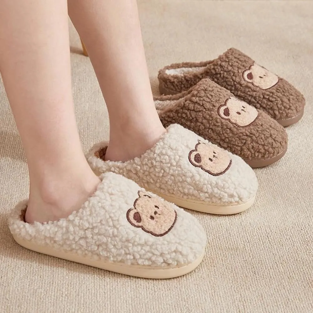 Cozy Bear Slippers Comfy Autumn Winter Slippers, Fuzzy Plush Winter Indoor Outdoor Cartoon