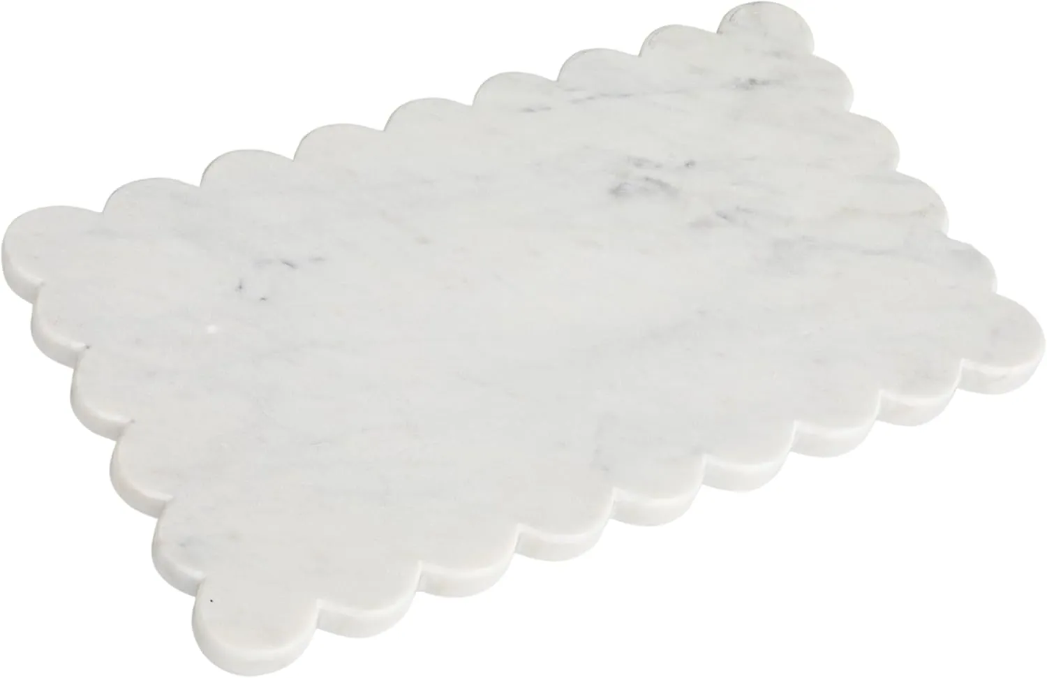 Creative Co-Op Marble Cheese Board with Scalloped Edge, White