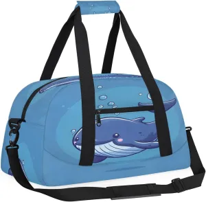 Cute Baby Whale Kids Overnighter Duffel Bags for Boys, Carry-On Size Sports Gym Bag with Front Zipper Pocket for School Practice or Overnight Travel Weekender Sleepover Tote Bag