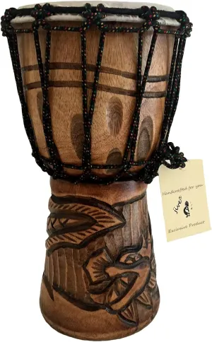 Djembe Drum Solid Wood Deep Carved Bongo Congo African Drum - 12" HIGH MED SIZE - Professional Quality - NOT MADE IN CHINA - JIVE BRAND (Dragon)