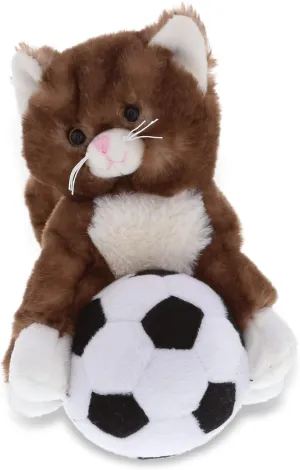 DolliBu Brown Cat Stuffed Animal with Soccer Ball Plush - Soft Plush Huggable Cat, Adorable Playtime CatPlush Toy, Cute Pet Life Gift for Kids and Adults - 7 Inches