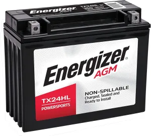 Energizer TX24HL AGM Motorcycle and ATV 12V Battery, 350 Cold Cranking Amps and 21 Ahr, Replaces: YTX24HL-BS and others, Black