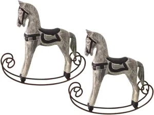 ERINGOGO 2Pcs Handmade Wooden Rocking Horse Decor Vintage Waddle Horse Ornament for Home Charming Crafts Grey Unique Horse Lovers Home Decoration